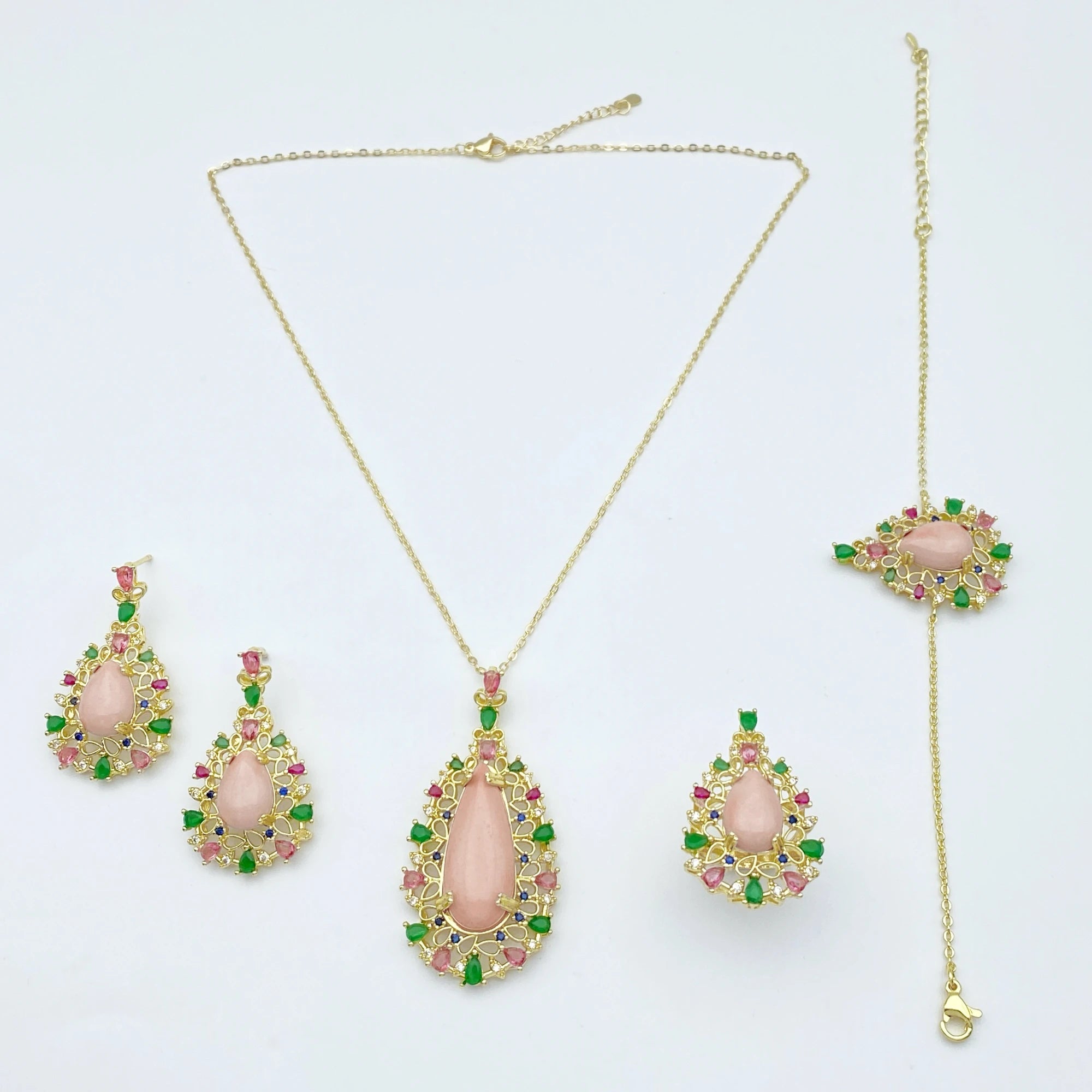 Falair Fashion Copper Plated Gold Zirconia Jewelry Set - Gold-color / Multicolour / China Mainland|resizable|45cm