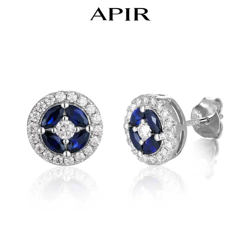 Apir Blue Sapphire Moissanite Stud Earrings for