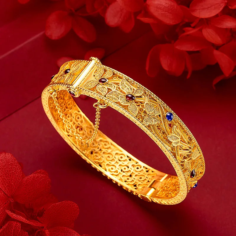 Women 9999 24K Real Gold Vintage Burnt Blue Cloiso