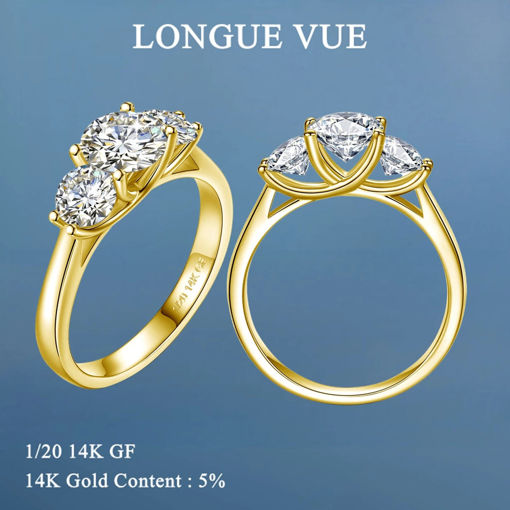 Waterproof 14K Gold Filled Three Stone Wedding