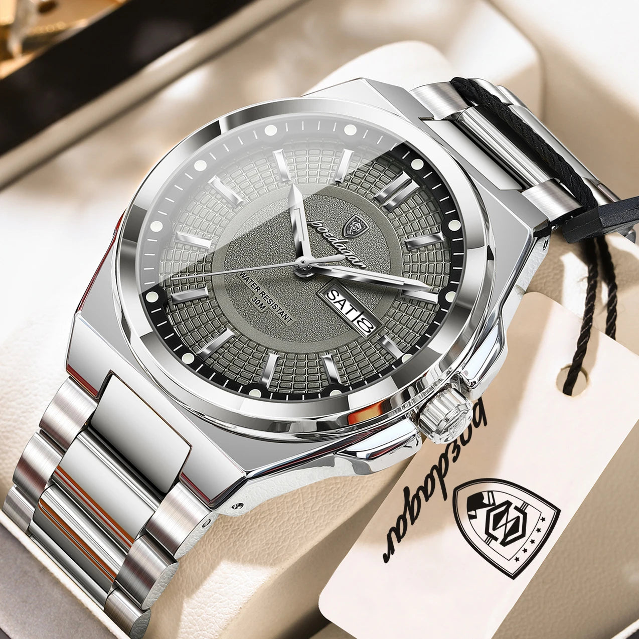POEDAGAR Top Business Men Wristwatch Stainless Steel - 896 Silver Grey / China Mainland