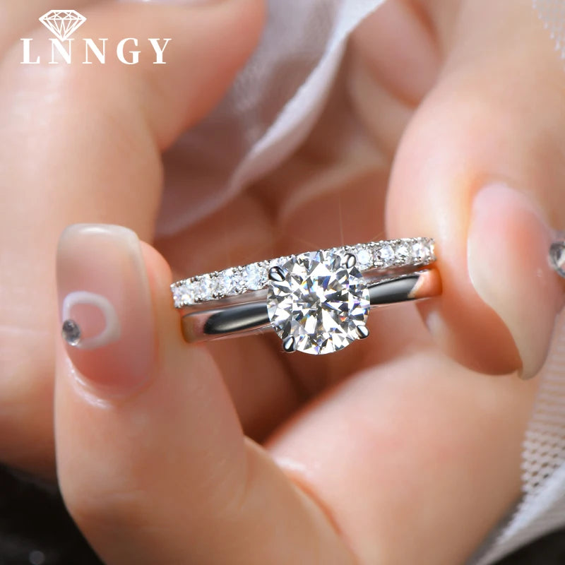 Lnngy 8mm 2ct Round Cut Moissanite Ring Set With