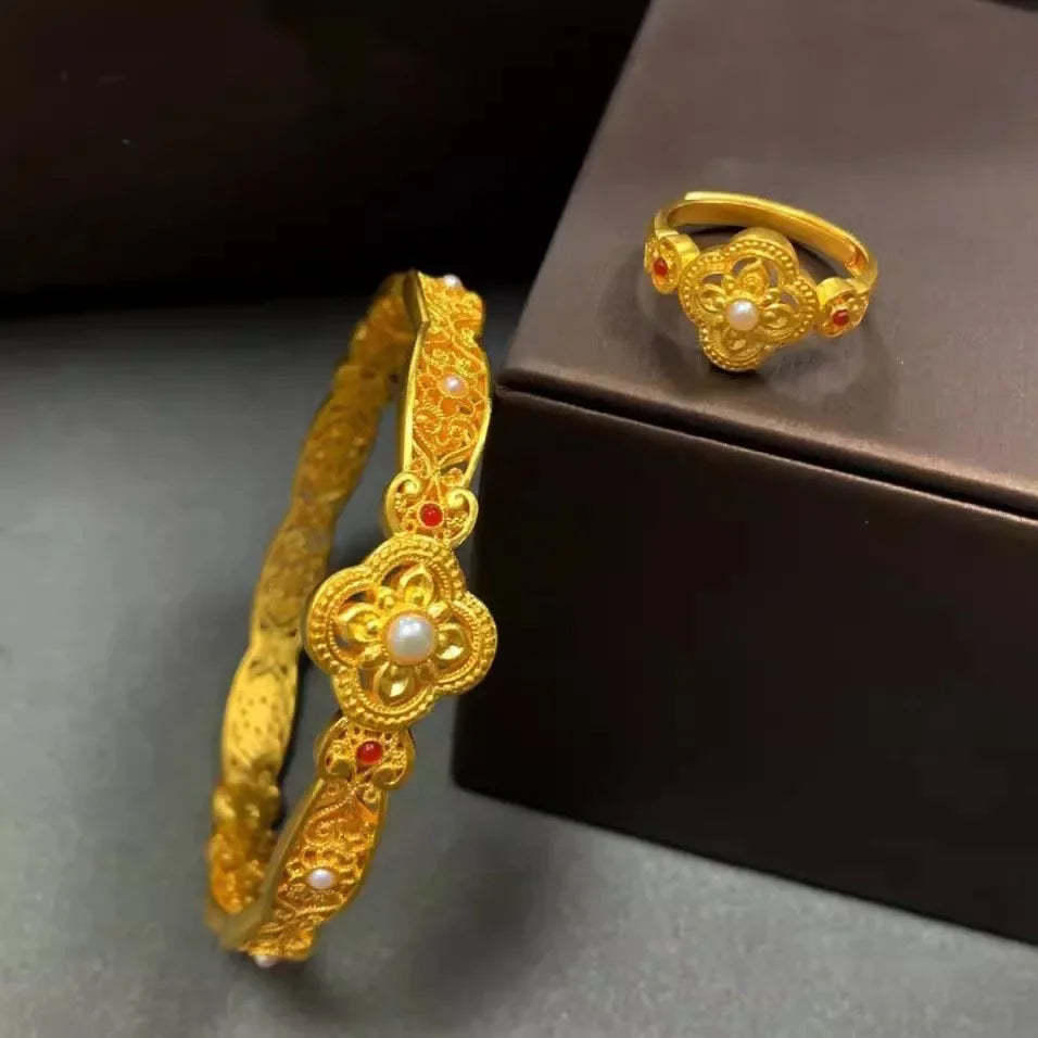Chinese Tradition 18K Gold Pure Yellow Bangles.