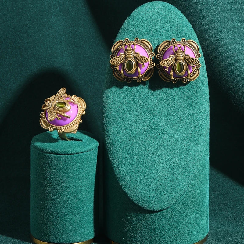6 Colors Romantic Gold Color Black Honey Wax Bee Rings - 06-Purple
