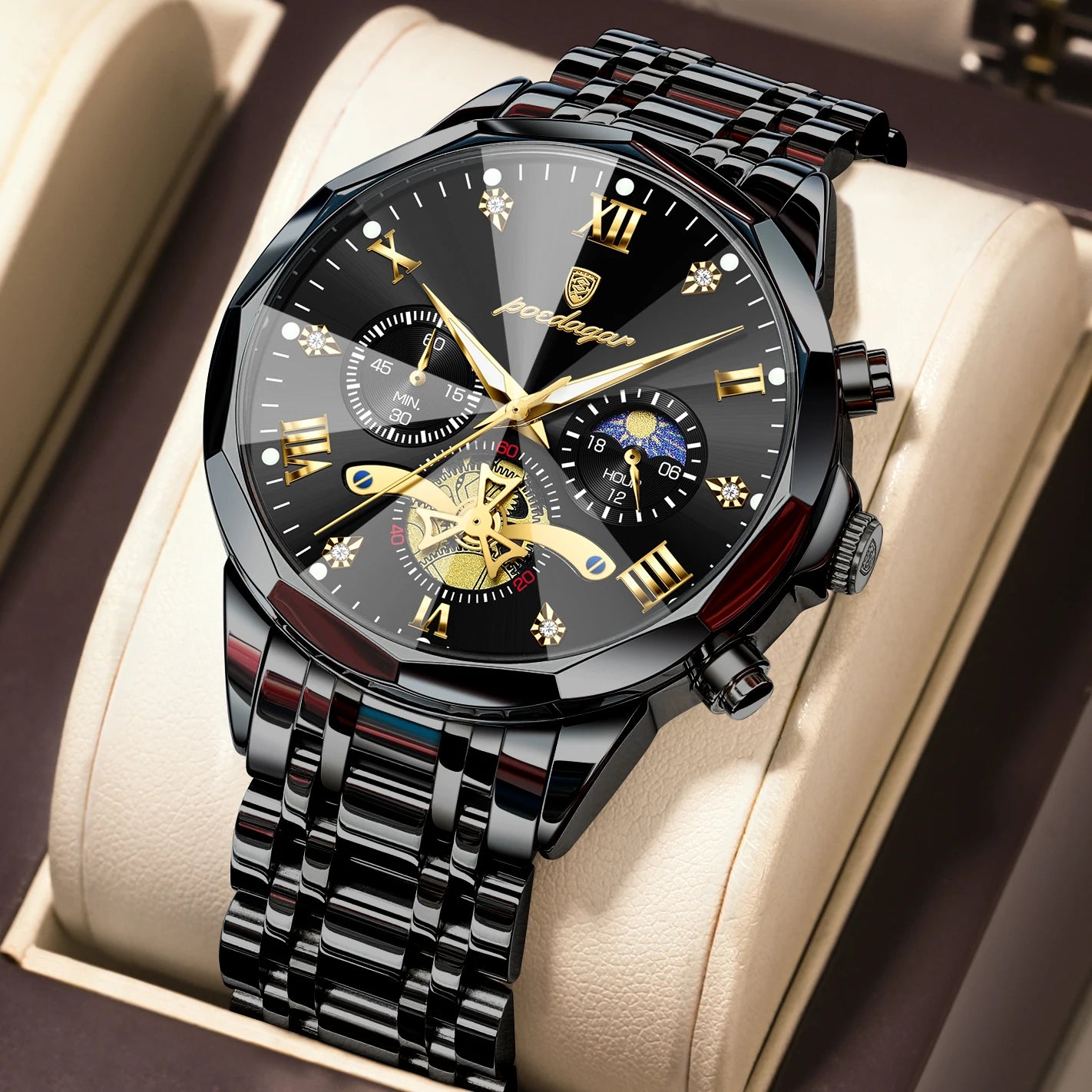 POEDAGAR Luxury Men Clock Waterproof Luminous - 938 Black Black / China Mainland
