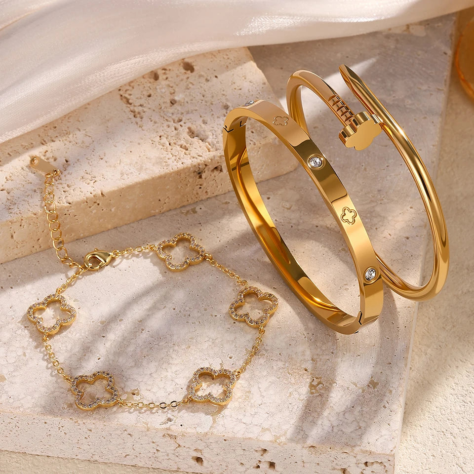Stainless Steel Gold Plated Four-Leaf Flower Nails