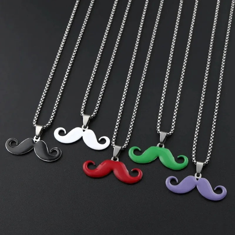 Vintage Long Mustache Pendant Necklace Stainless Steel