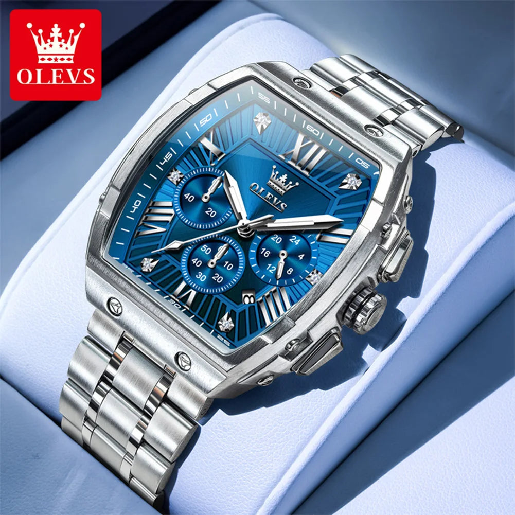 OLEVS New Design Tonneau Watch Men Luminous Waterproof