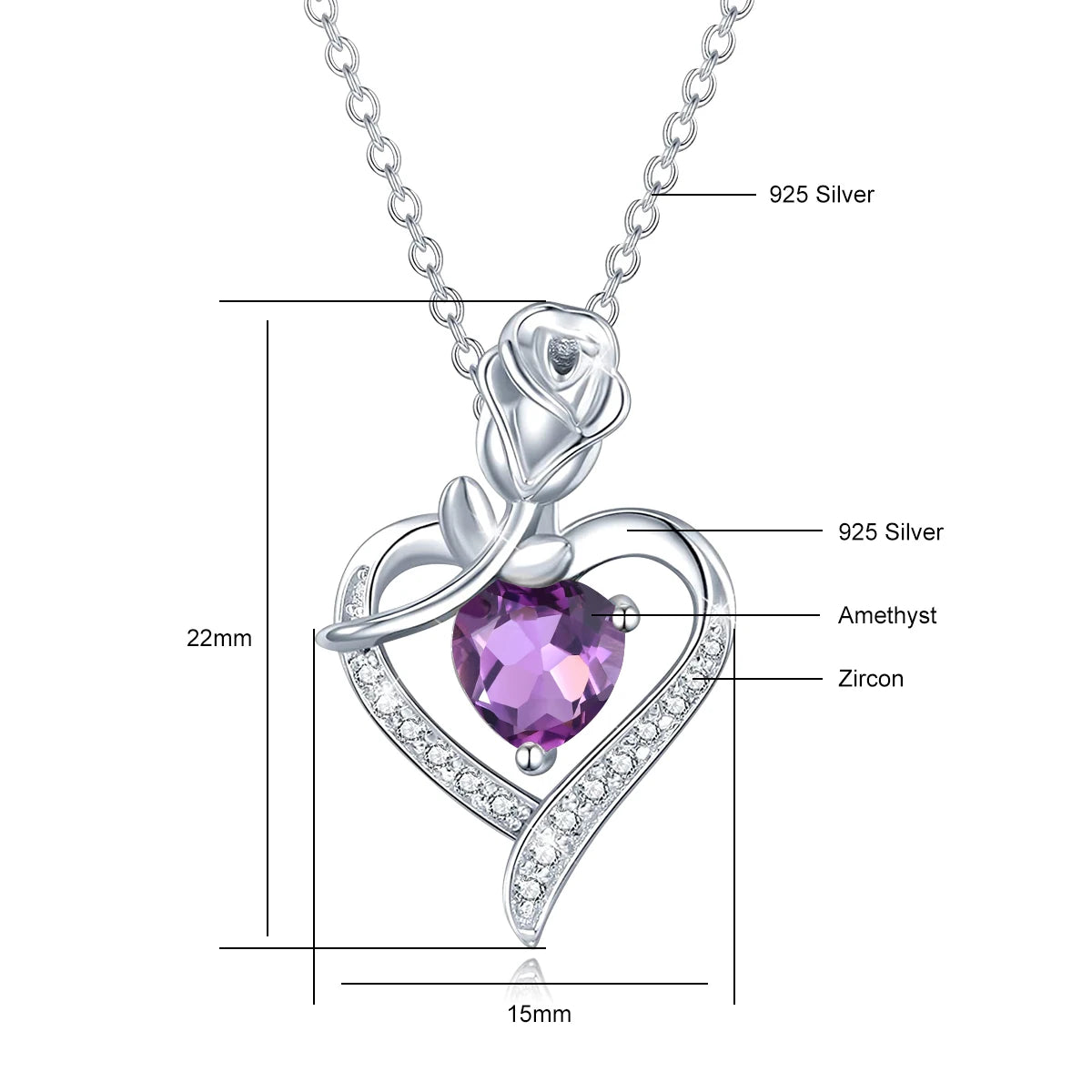 Romantic 925 Silver Necklace Rose Heart Design
