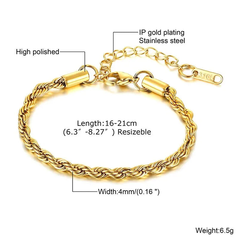 2-5MM Stainless Steel Rope Bracelets for Boys,Adju