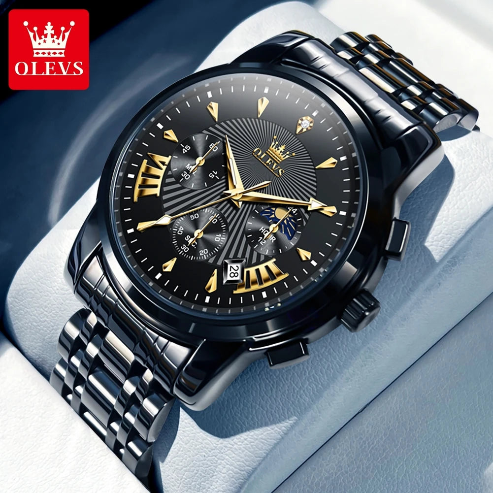 OLEVS Brand Fashion Red Watch For Men Luxury Sport - Black Gold