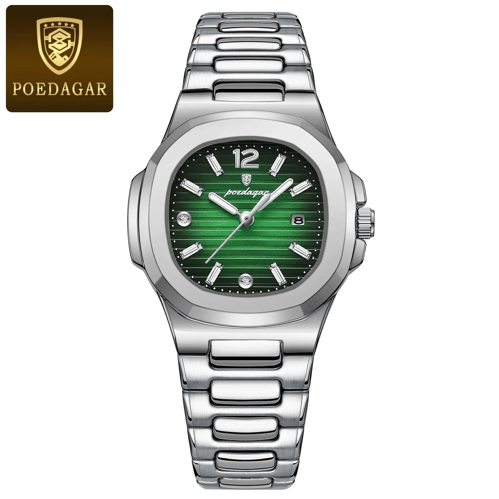 POEDAGAR Square Fashion Woman Wristwatch Luminous - 708 Silver Green