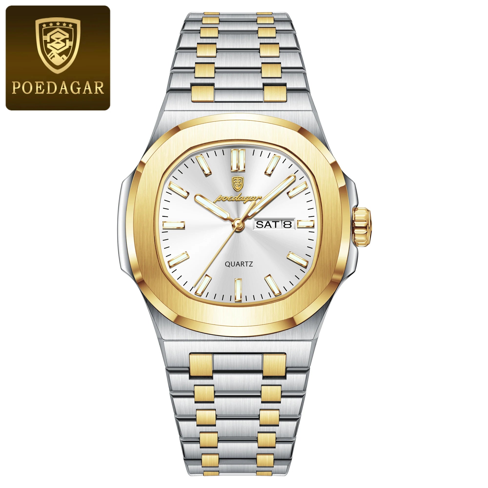 POEDAGAR Luxury Square Men's Watches Waterproof - 853 Gold White