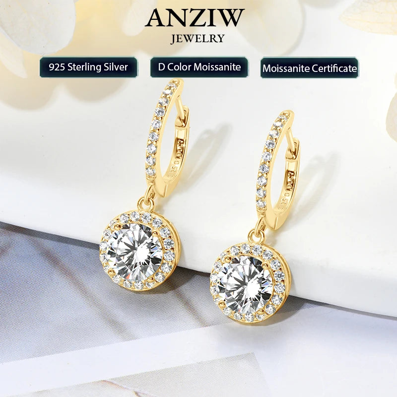 Anziw 3.0CT D Moissanite Pendant Hoop Earrings 925