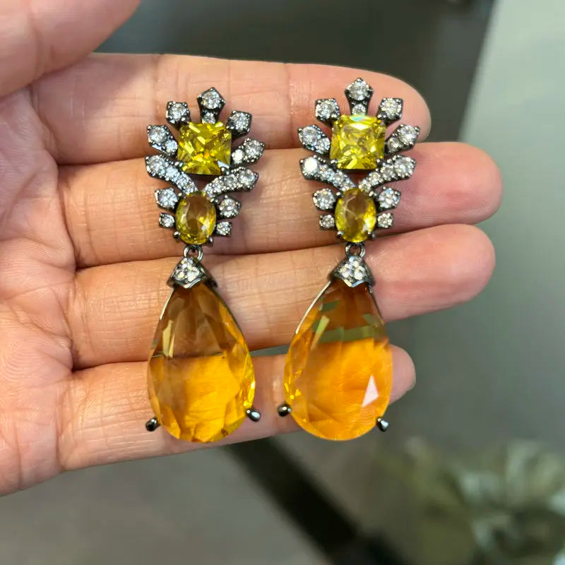 Bilincolor Fashion Vintage Big Yellow Cubic Zircon - style 2 yellow