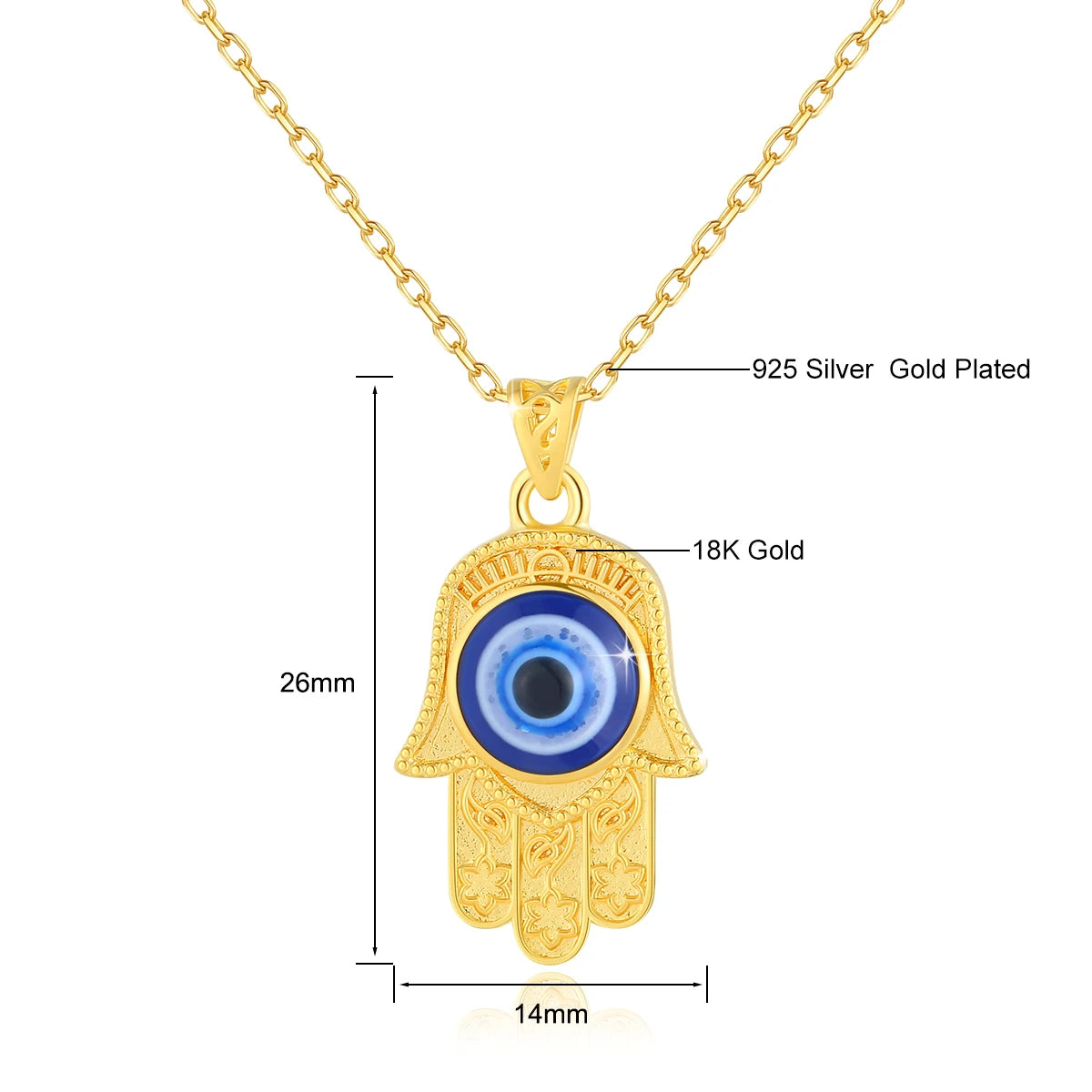 Szjinao 100% 18k Real Gold Evil Eye Necklace Hand