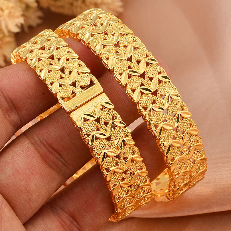 Bracelets Dubai Gold Color Bangles For Women Men Girls - 2cps / 58-60mm / Gold