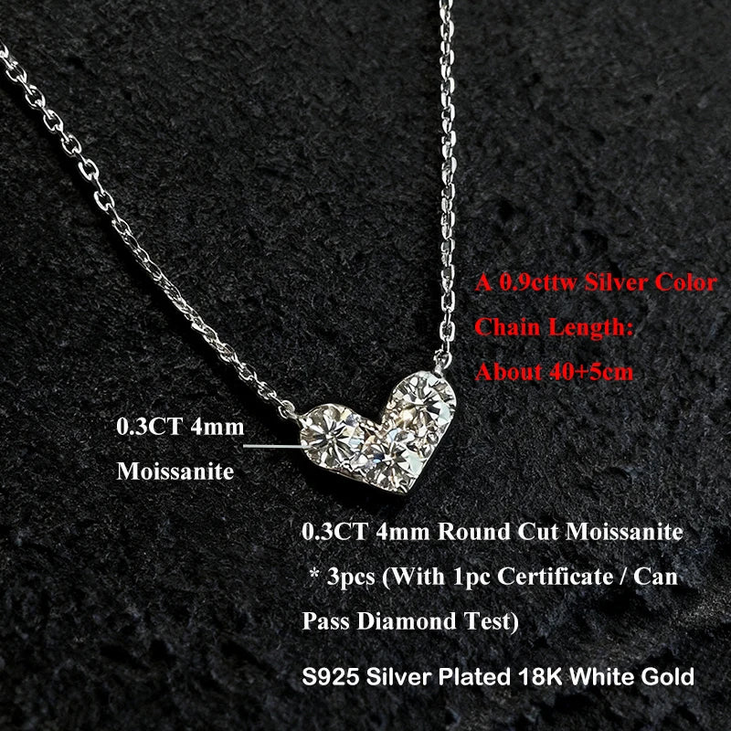 Ewya 3-Stone Round Cut Full Moissanite Pendant