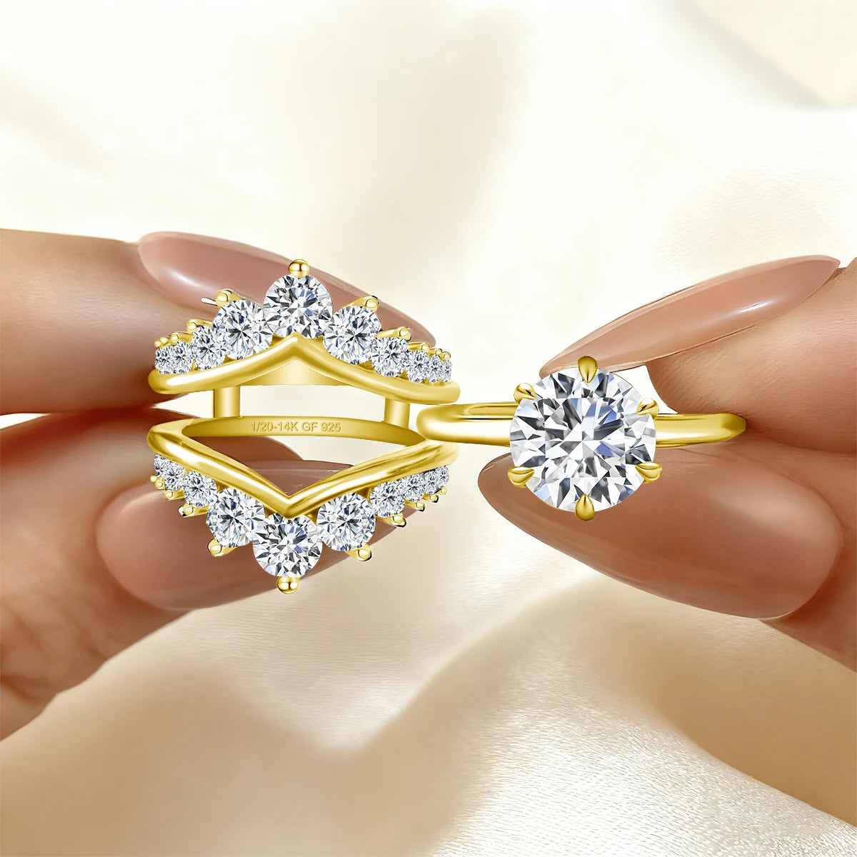 14k Gold Filled Double Band Stackable Moissanite
