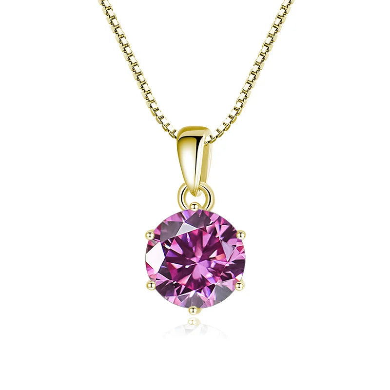 JoyceJelly 1 CT Real Moissanite Pendant Necklace For - gold pink / 45cm / 1 ct