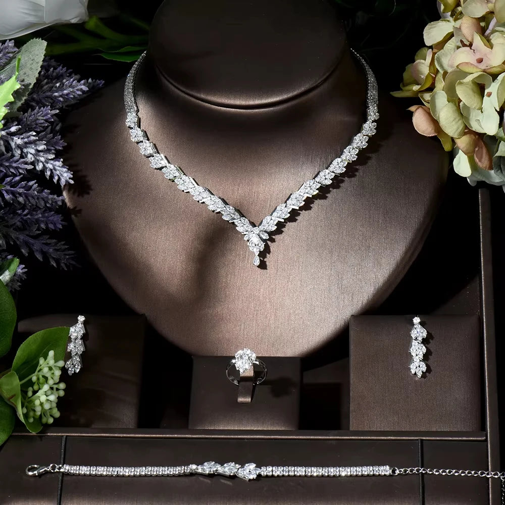 Hot Selling 4pcs Necklace and Earrings Set AAA Cubic