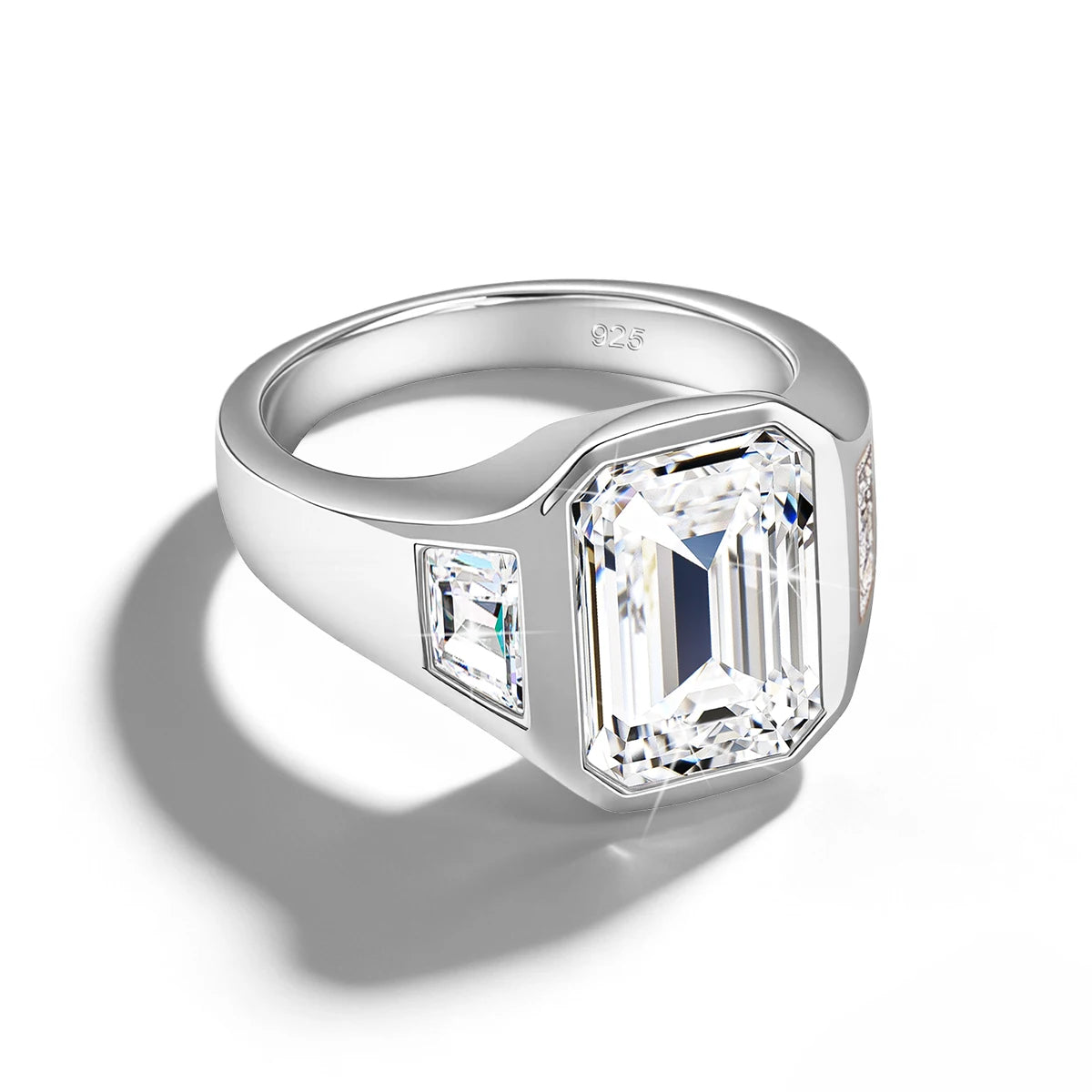 3CT Emerald Cut Moissanite Rings for Men Women D