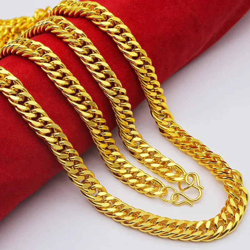 24K Solid Gold AU999 Men's Necklace 60cm, Heavy