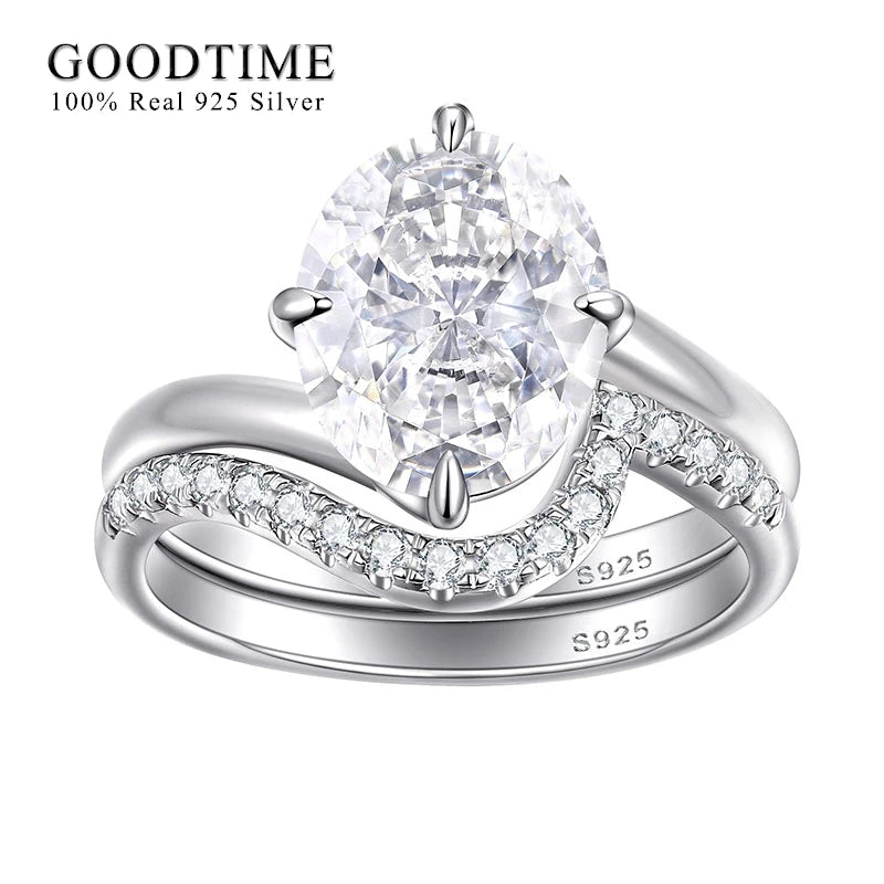 Luxury Ring Set Pure 100% 925 Sterling Silver 5ct