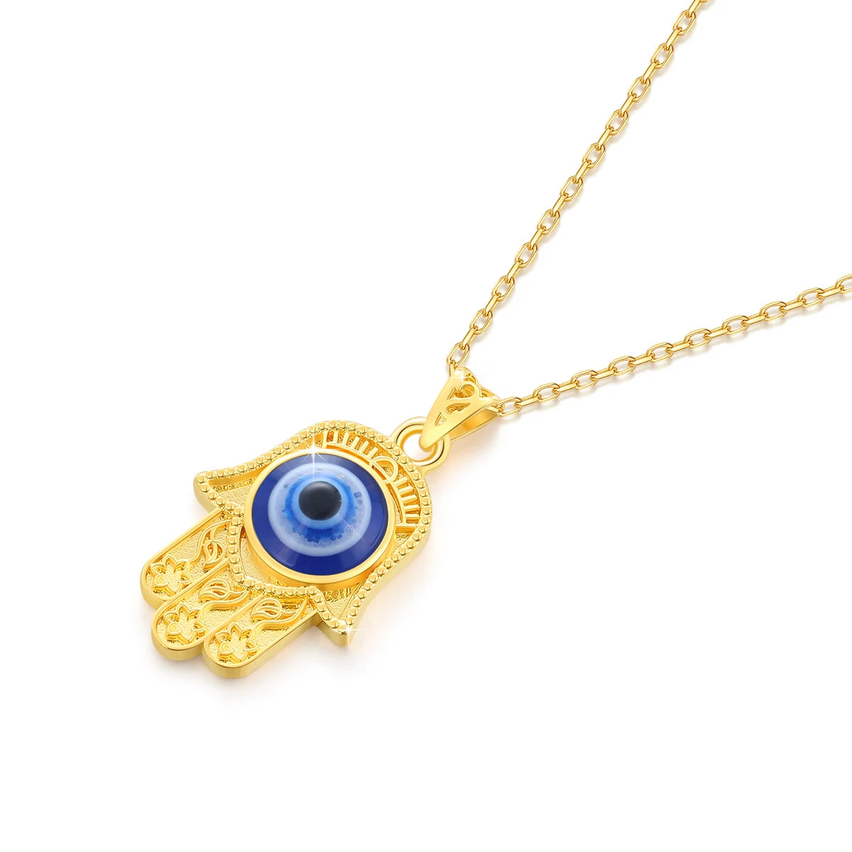Szjinao 100% 18k Real Gold Evil Eye Necklace Hand
