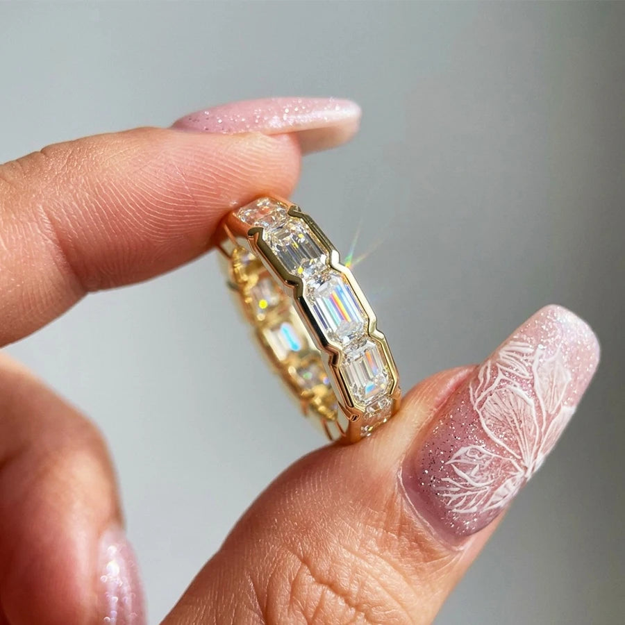 Bxiny 3*4mm Bezel Set Emerald Cut Full Moissanite