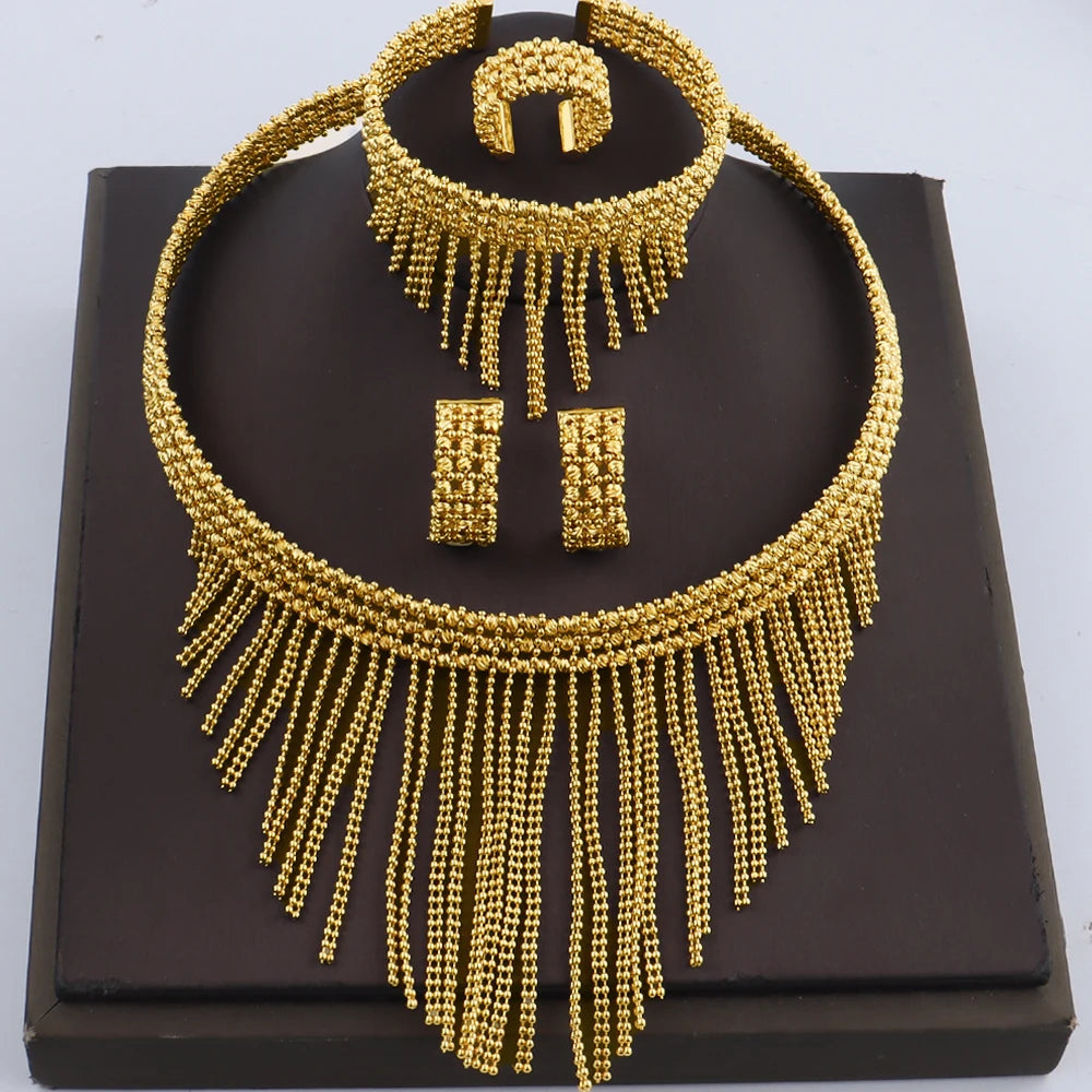 Gold Plated Hand-Knit Design Jewelry Set for Women