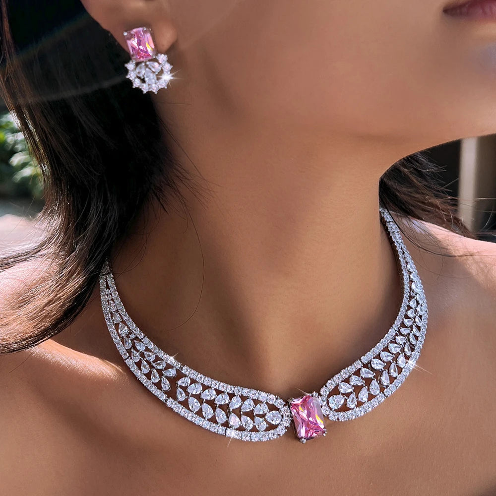 ThreeGraces Exquisite Brilliant Pink Square Zirconia