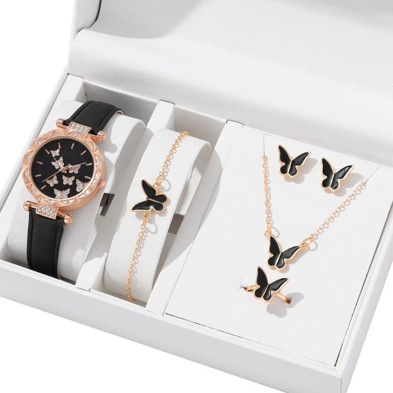 Elegant Butterfly Jewelry Set Women Watch Crystal.