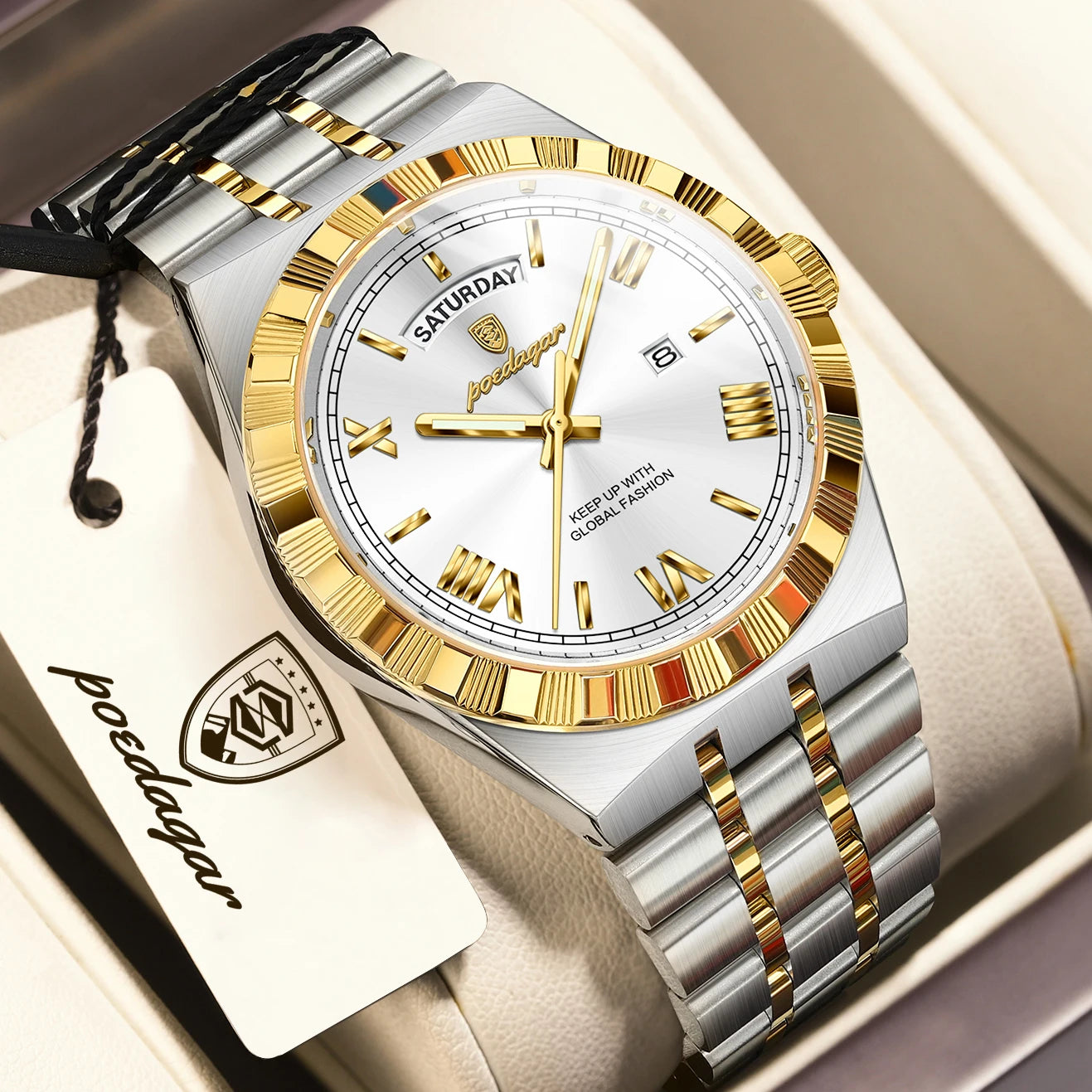 POEDAGAR Fashion Business Men's Watch Luminous - 675 Gold White / China Mainland