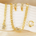 Luxury Gold Plated Cuban Link Chain Jewelry Set - Light Yellow Gold Color