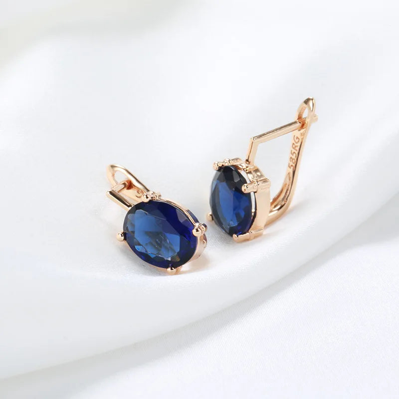 Real 14K Gold Sapphire Earrings for Women Gift
