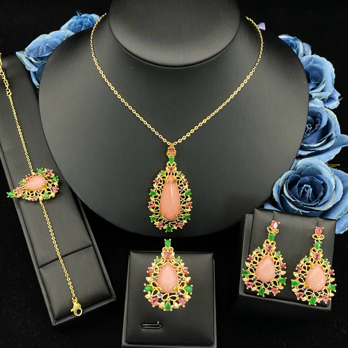 Falair Fashion Copper Plated Gold Zirconia Jewelry Set