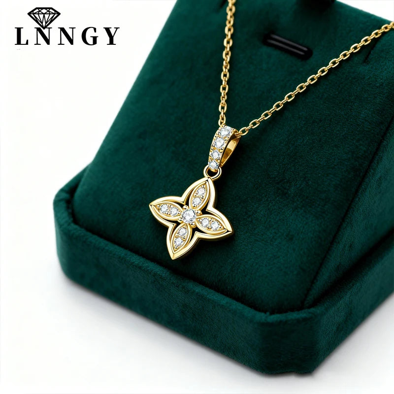 Lnngy Luxury Shiny Four-Leaf Flower Pendant Necklace