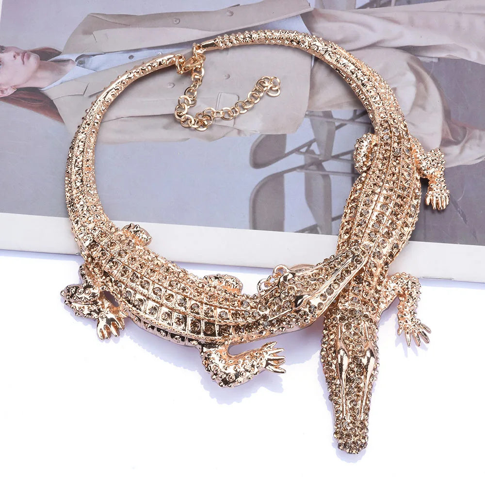 2026 New Fashion Double Crocodile Choker Necklace - Gold