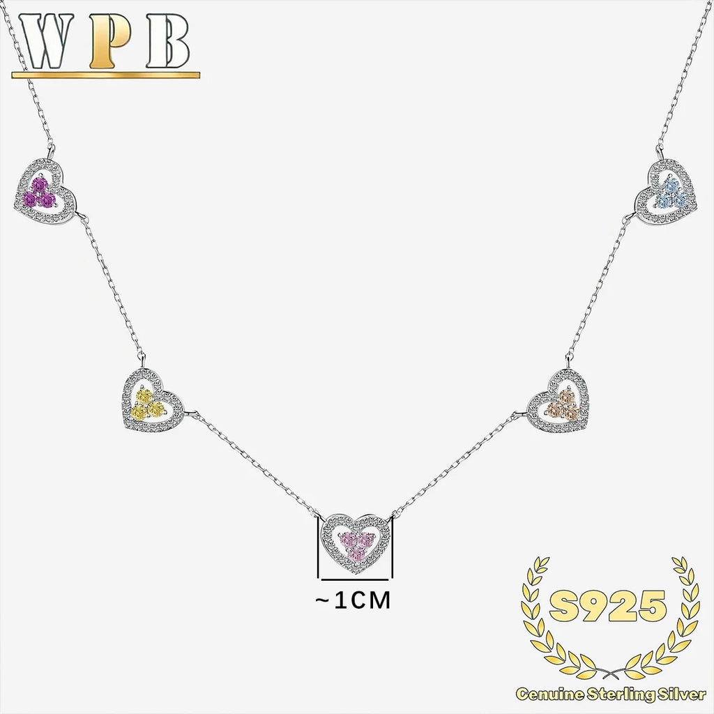Genuine S925 Sterling Silver Necklace  5-Color Heart