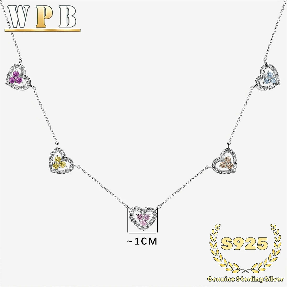 Genuine S925 Sterling Silver Necklace  5-Color Heart