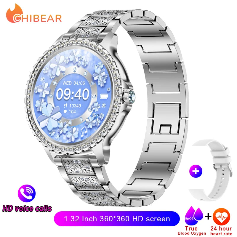 2026 New Fashion Women Diamond Watch 1.32 inch 360*360 - Silver Steel