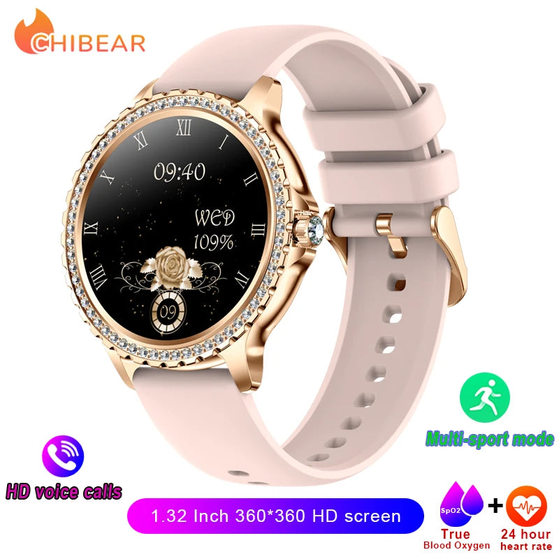 2026 New Fashion Women Diamond Watch 1.32 inch 360*360 - Pink