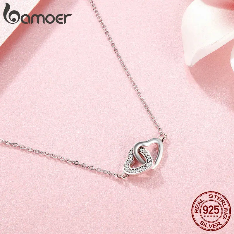 BAMOER 925 Sterling Silver Connected Heart Pendant