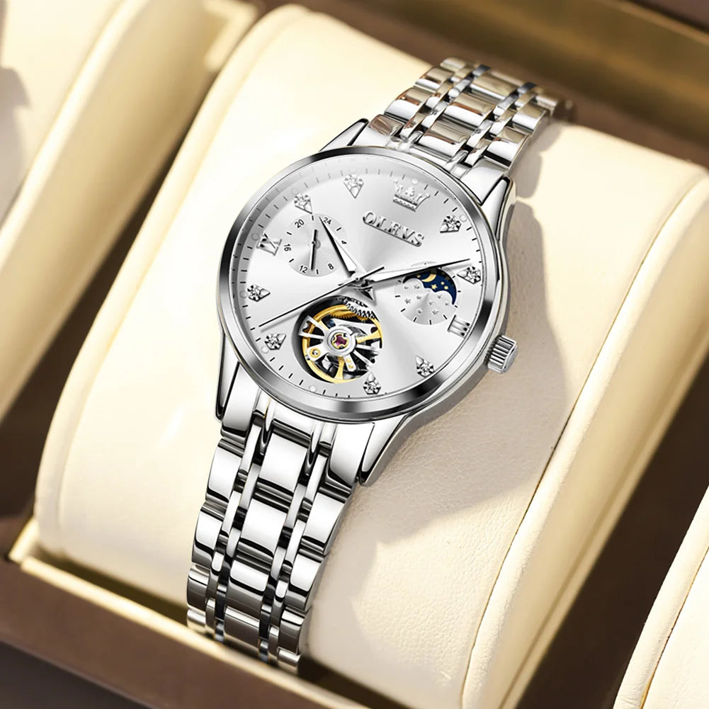 OLEVS Women's Watches Luxury Tourbillon Style Original - silver white / China Mainland, silver white / United States