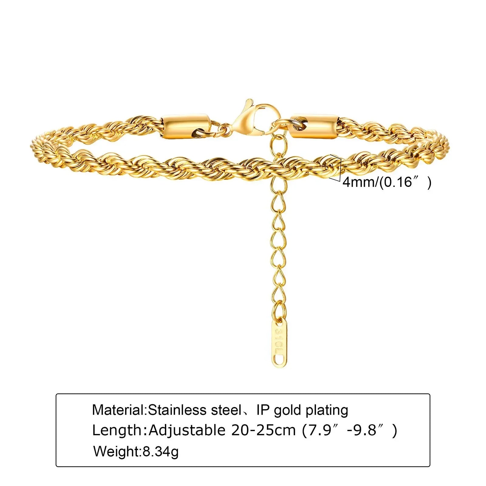 2-5MM Stainless Steel Rope Bracelets for Boys,Adju