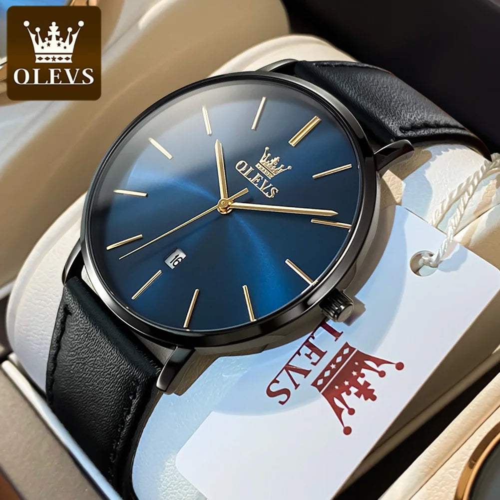 OLEVS Men's Ultra-Thin Quartz Leather Watch