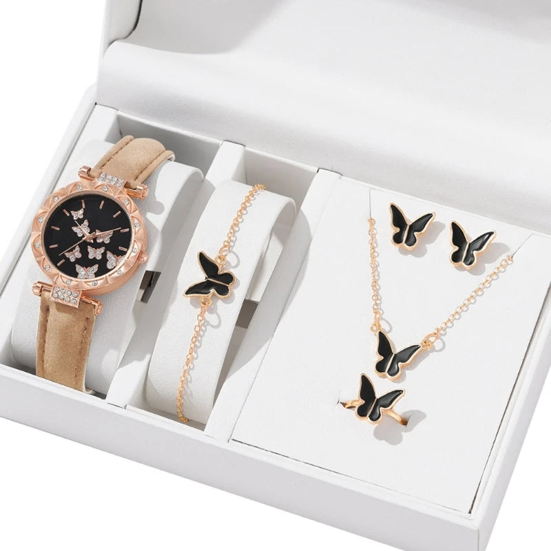 Elegant Butterfly Jewelry Set Women Watch Crystal.
