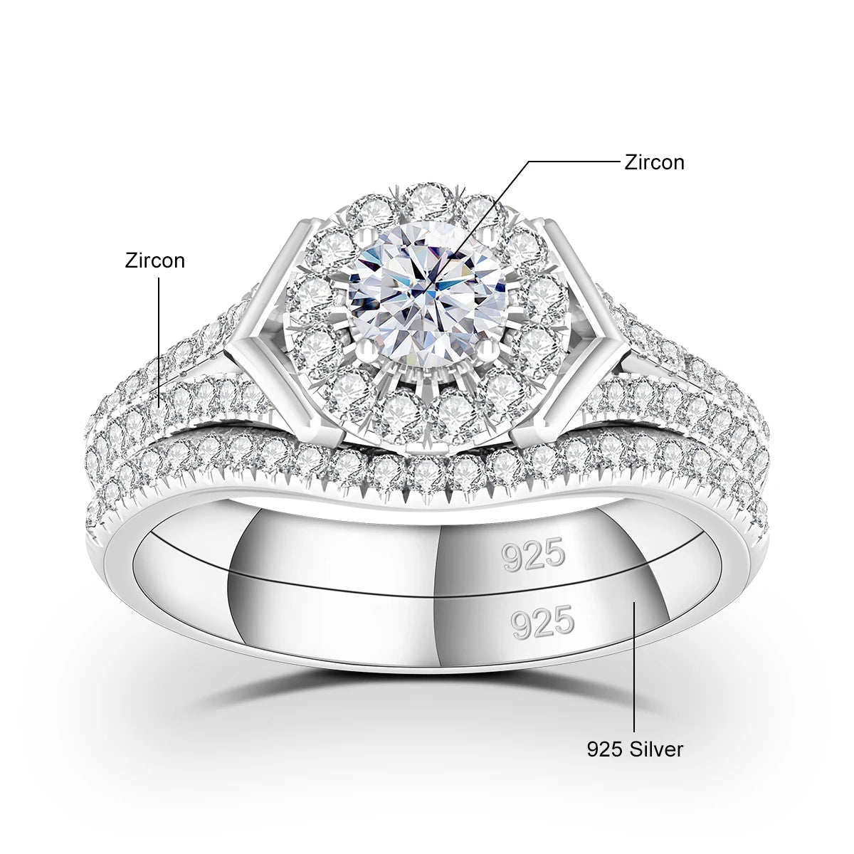 2pcs Moissanite Rings Set For Engagement With