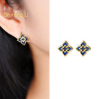 Shining U S925 Silver Lapis Lazuli Clover Jewelry Set